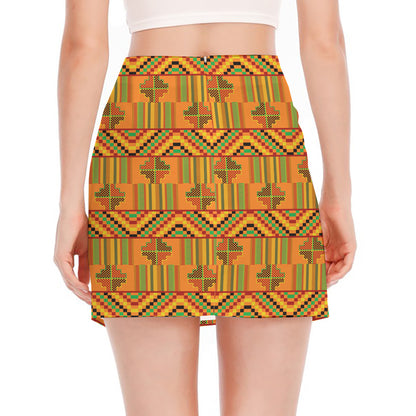 Bonwire Kente Pattern Print Side Slit Mini Skirt