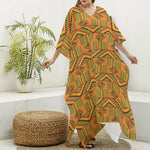 Bonwire Kente Pattern Print Silk V-Neck Kaftan Dress