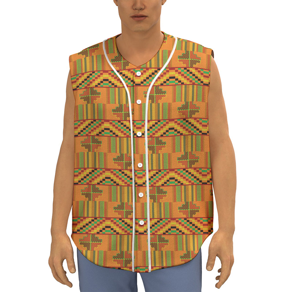 Bonwire Kente Pattern Print Sleeveless Baseball Jersey