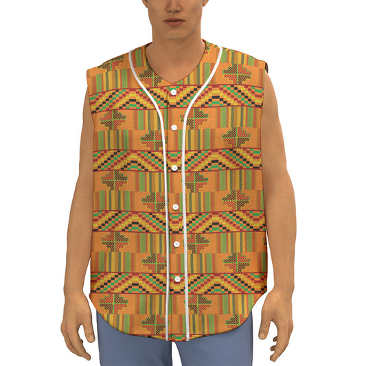 Bonwire Kente Pattern Print Sleeveless Baseball Jersey