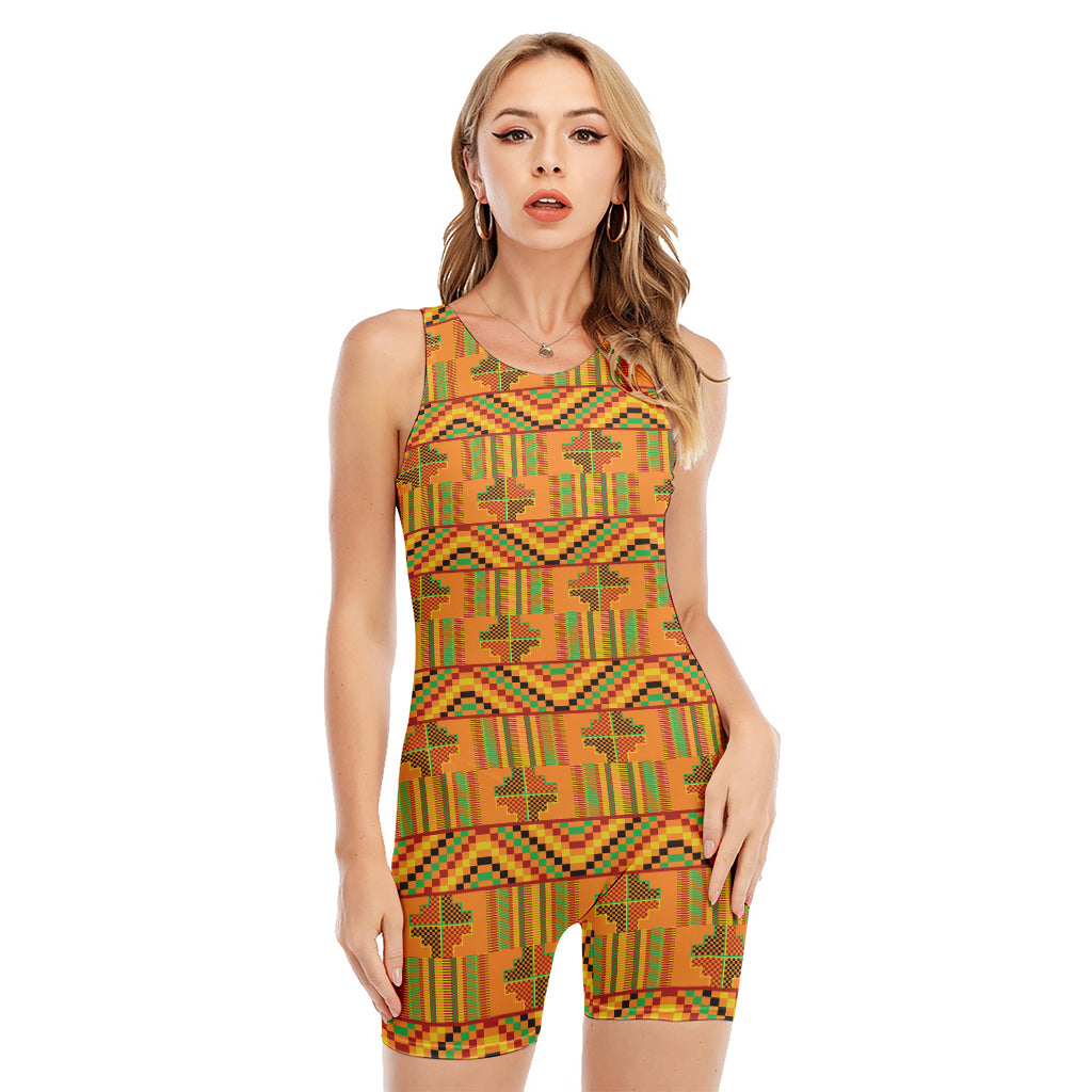 Bonwire Kente Pattern Print Sleeveless One Piece Swimsuit