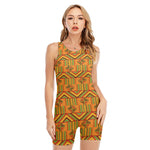 Bonwire Kente Pattern Print Sleeveless One Piece Swimsuit
