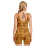 Bonwire Kente Pattern Print Sleeveless One Piece Swimsuit