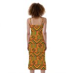 Bonwire Kente Pattern Print Slim Fit Midi Cami Dress