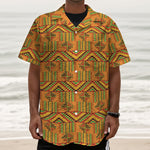 Bonwire Kente Pattern Print Textured Short Sleeve Shirt