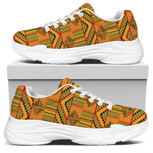Bonwire Kente Pattern Print White Chunky Shoes