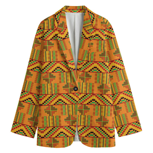 Bonwire Kente Pattern Print Women's Cotton Blazer