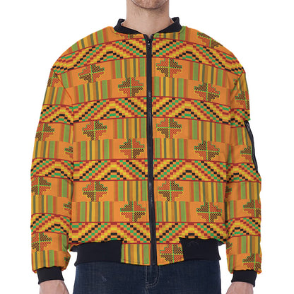 Bonwire Kente Pattern Print Zip Sleeve Bomber Jacket