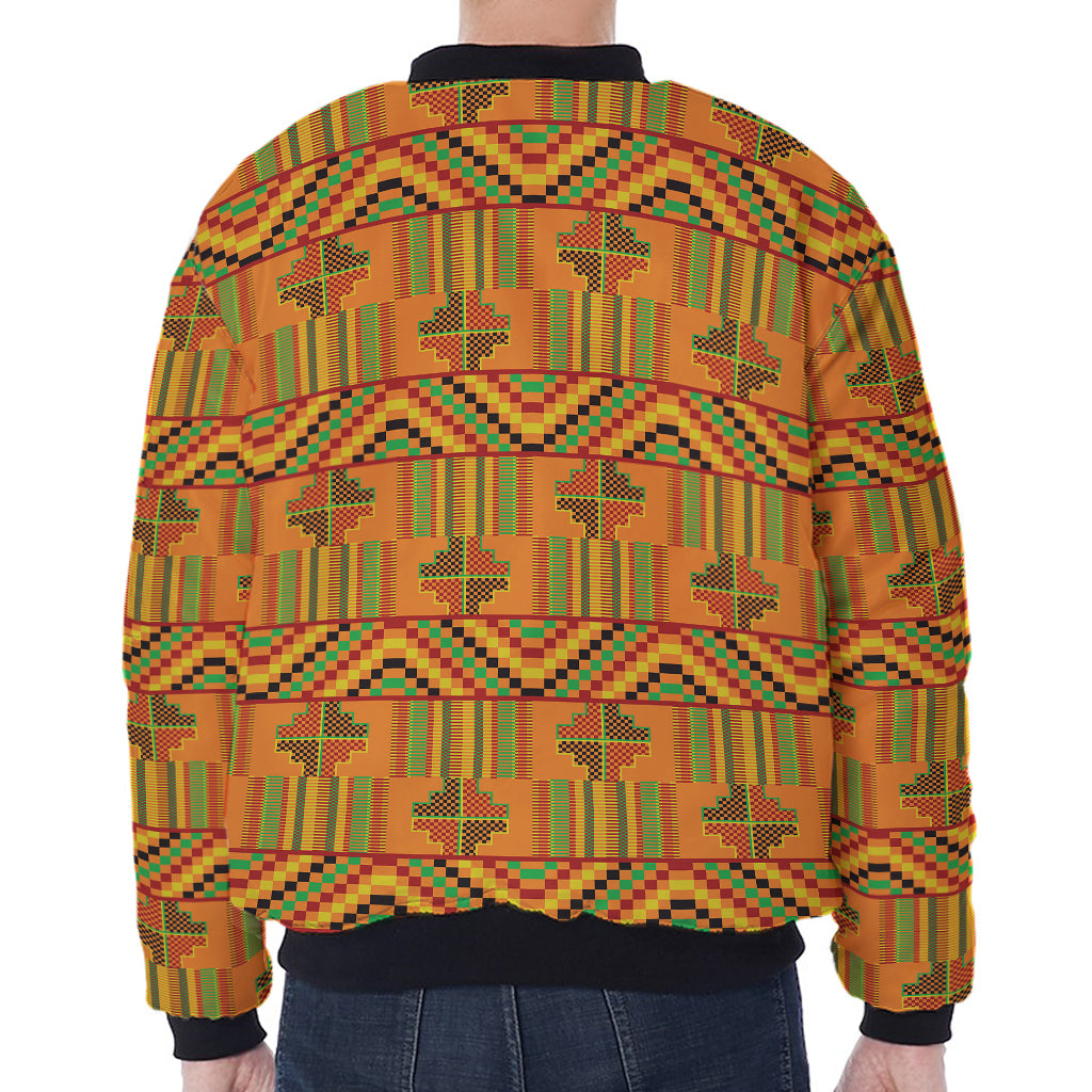 Bonwire Kente Pattern Print Zip Sleeve Bomber Jacket