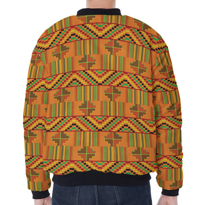 Bonwire Kente Pattern Print Zip Sleeve Bomber Jacket