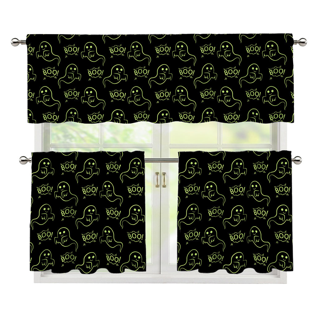 Boo Ghost Pattern Print 3 Piece Kitchen Curtains