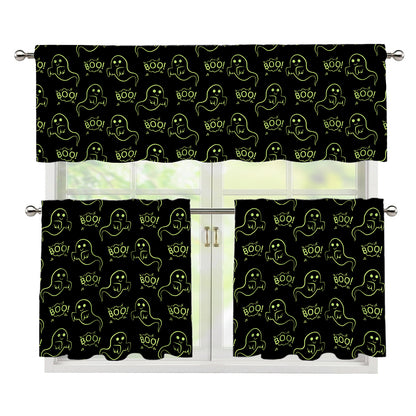 Boo Ghost Pattern Print 3 Piece Kitchen Curtains