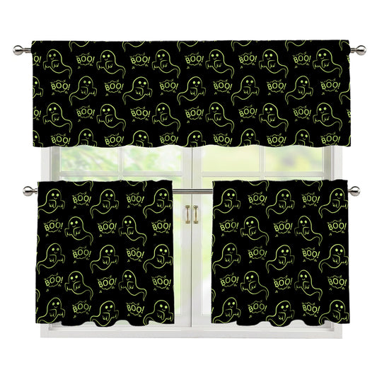 Boo Ghost Pattern Print 3 Piece Kitchen Curtains