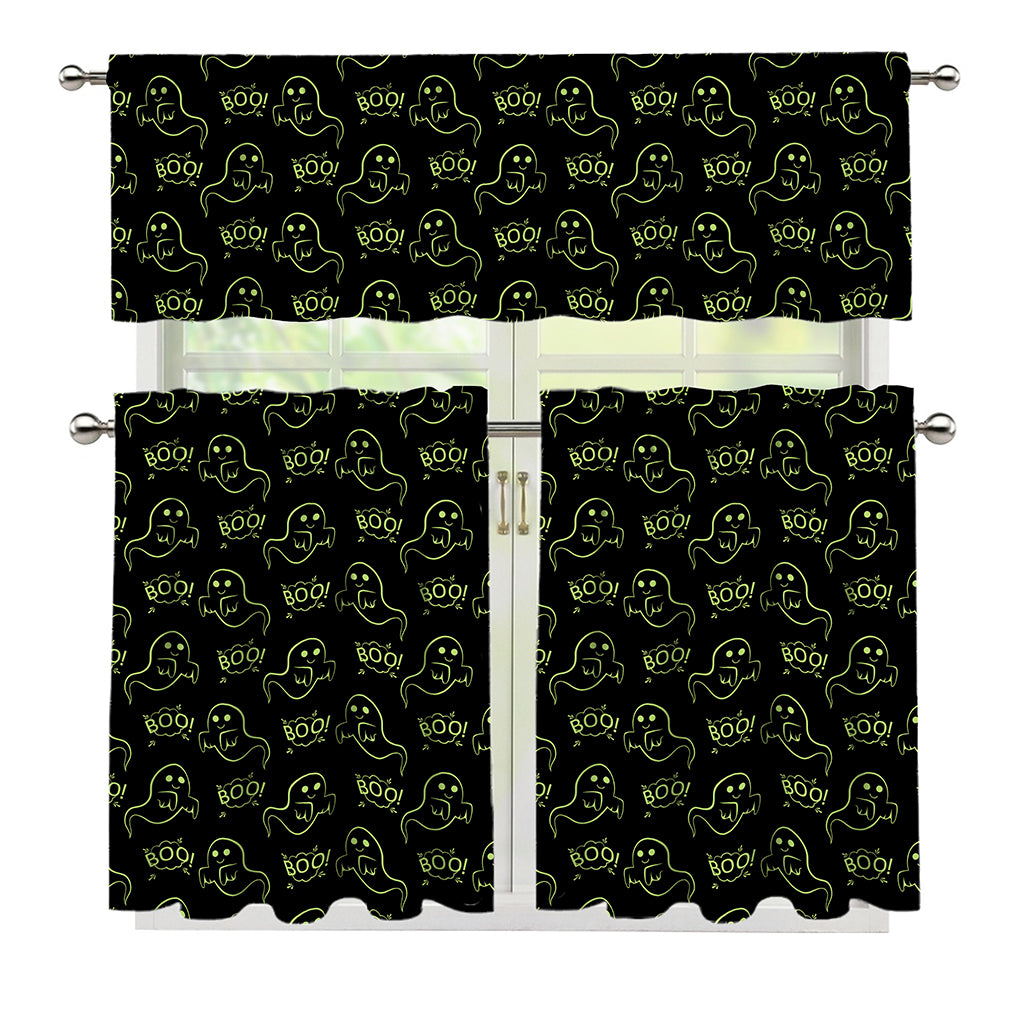 Boo Ghost Pattern Print 3 Piece Kitchen Curtains