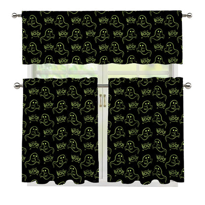 Boo Ghost Pattern Print 3 Piece Kitchen Curtains