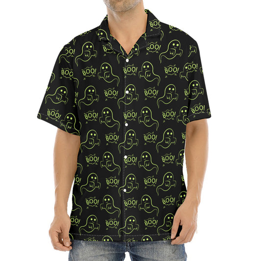 Boo Ghost Pattern Print Aloha Shirt