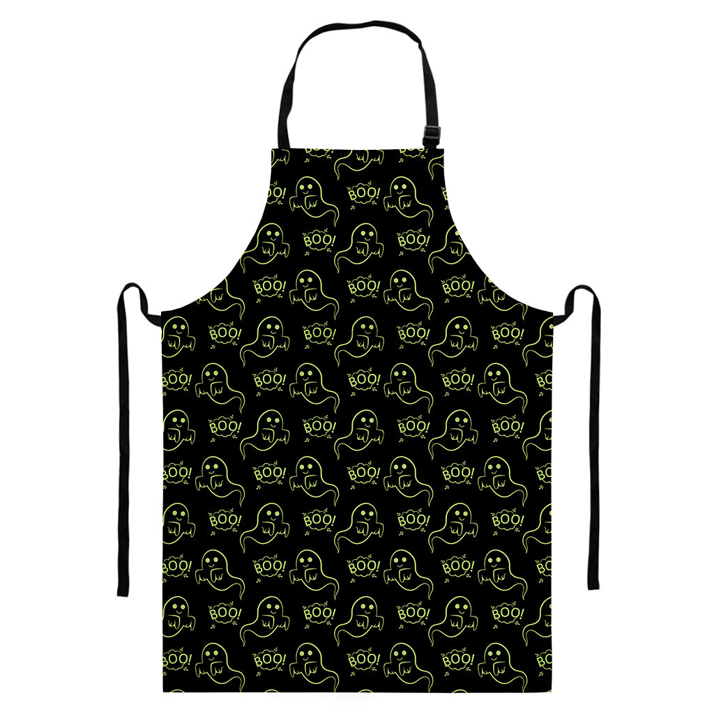 Boo Ghost Pattern Print Bib Apron With Pocket