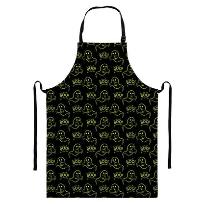 Boo Ghost Pattern Print Bib Apron With Pocket