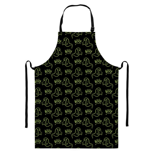 Boo Ghost Pattern Print Bib Apron With Pocket