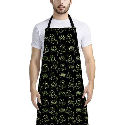 Boo Ghost Pattern Print Bib Apron With Pocket