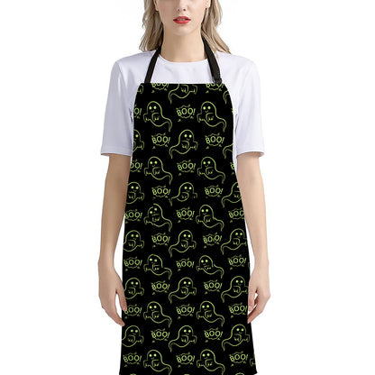Boo Ghost Pattern Print Bib Apron With Pocket