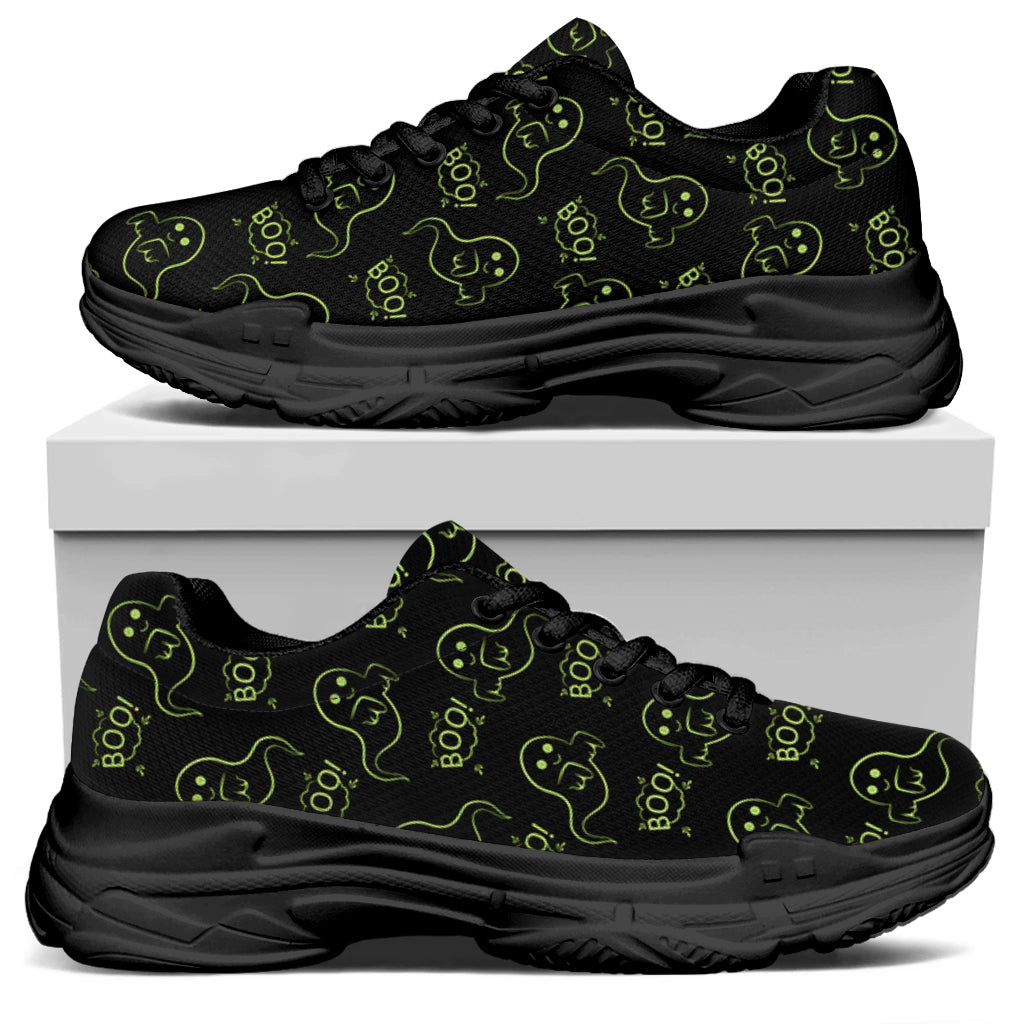 Boo Ghost Pattern Print Black Chunky Shoes