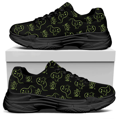 Boo Ghost Pattern Print Black Chunky Shoes