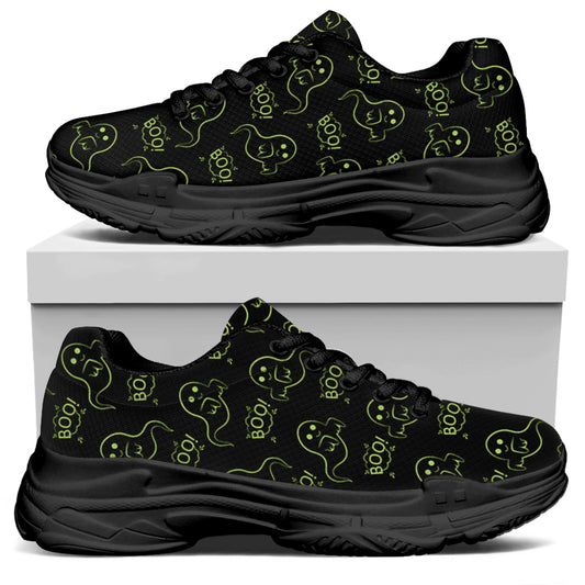 Boo Ghost Pattern Print Black Chunky Shoes