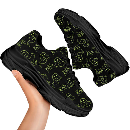 Boo Ghost Pattern Print Black Chunky Shoes