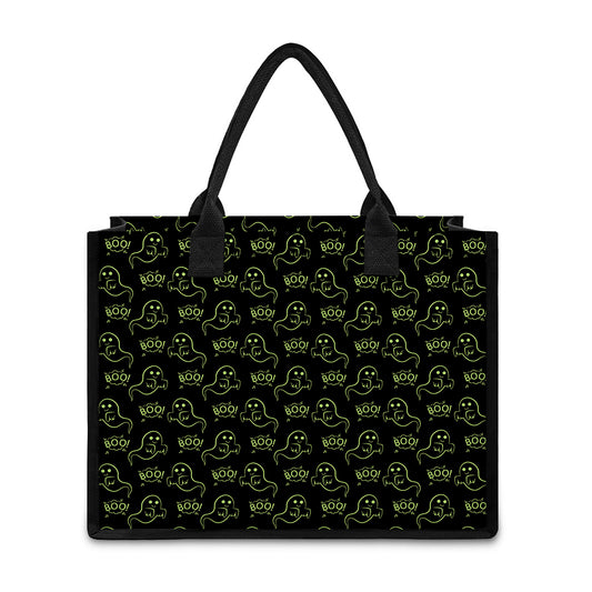 Boo Ghost Pattern Print Canvas Tote Bag