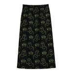 Boo Ghost Pattern Print Cotton Front Slit Maxi Skirt