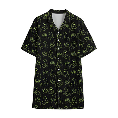 Boo Ghost Pattern Print Cotton Hawaiian Shirt