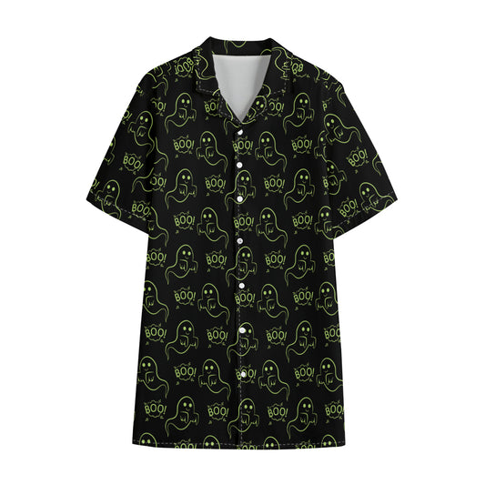 Boo Ghost Pattern Print Cotton Hawaiian Shirt