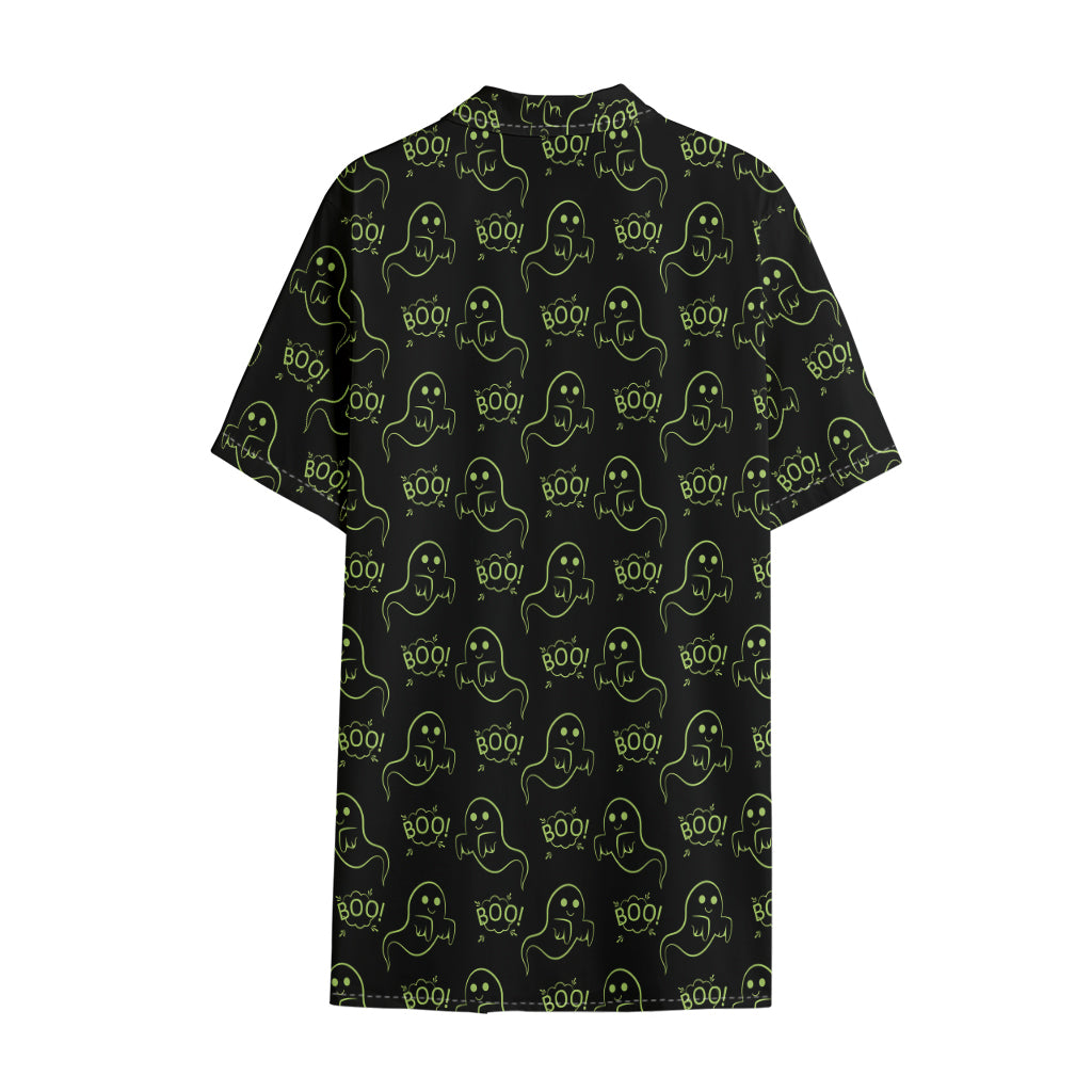 Boo Ghost Pattern Print Cotton Hawaiian Shirt
