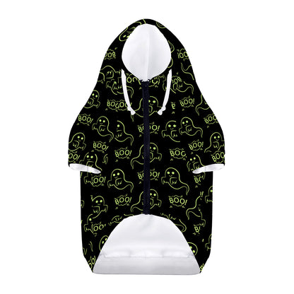 Boo Ghost Pattern Print Dog Zip Up Hoodie