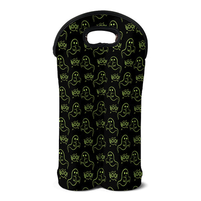 Boo Ghost Pattern Print Double Neoprene Wine Tote