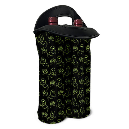 Boo Ghost Pattern Print Double Neoprene Wine Tote