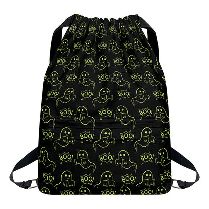 Boo Ghost Pattern Print Drawstring Backpack
