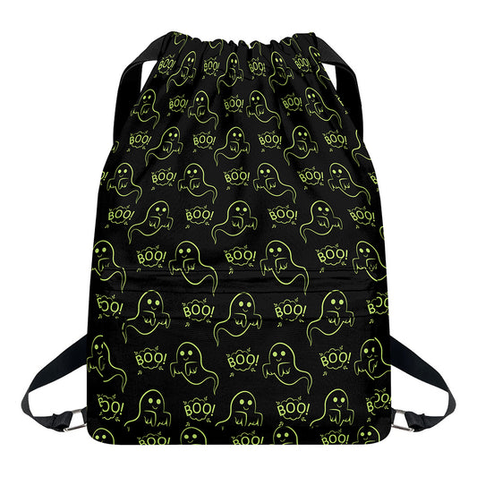 Boo Ghost Pattern Print Drawstring Backpack