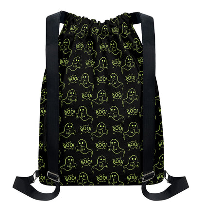 Boo Ghost Pattern Print Drawstring Backpack