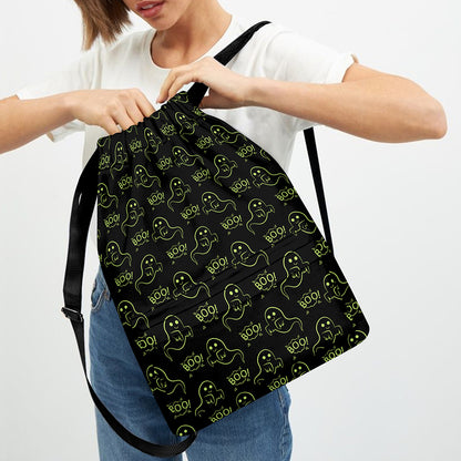 Boo Ghost Pattern Print Drawstring Backpack