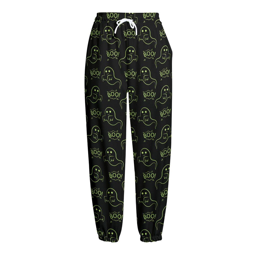 Boo Ghost Pattern Print Fleece Lined Knit Pants