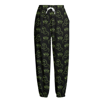 Boo Ghost Pattern Print Fleece Lined Knit Pants