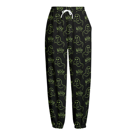 Boo Ghost Pattern Print Fleece Lined Knit Pants