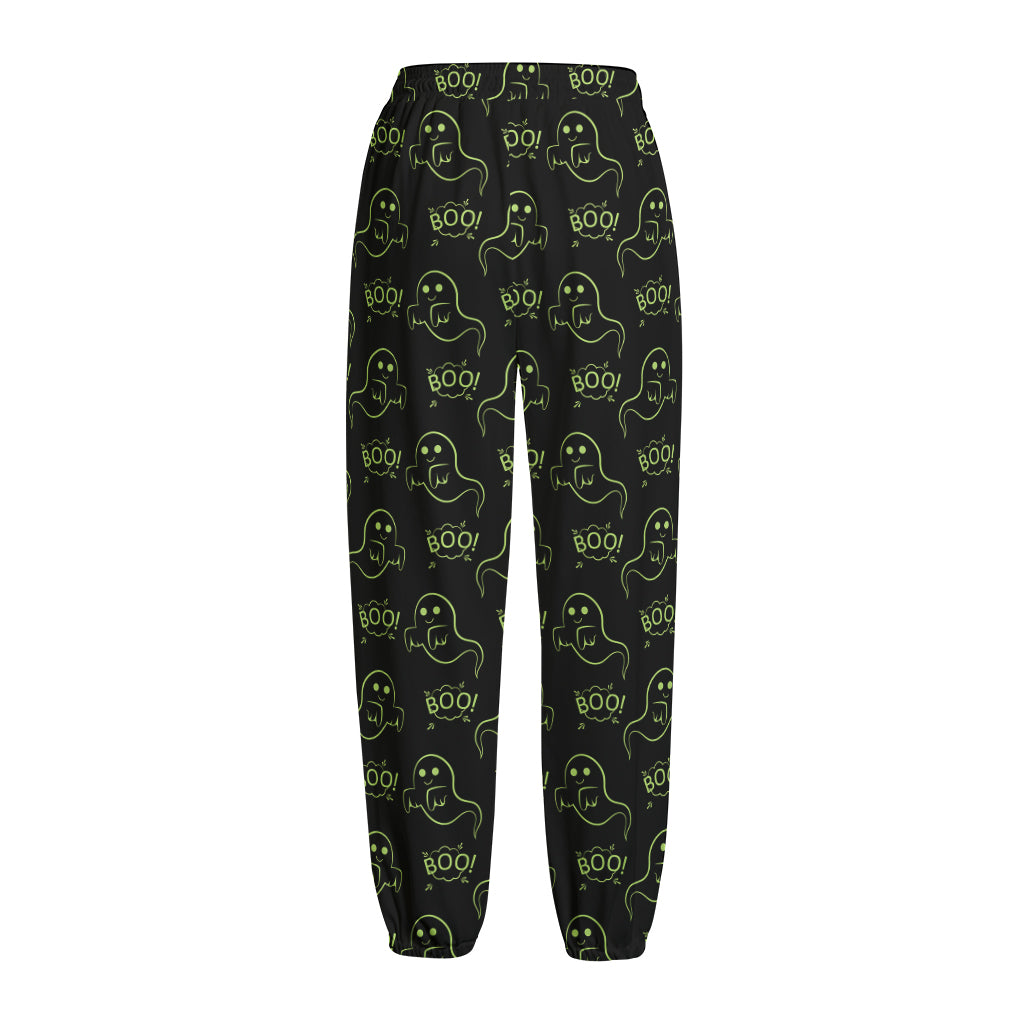 Boo Ghost Pattern Print Fleece Lined Knit Pants