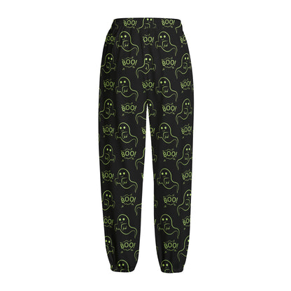 Boo Ghost Pattern Print Fleece Lined Knit Pants
