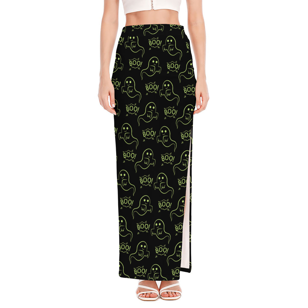 Boo Ghost Pattern Print High Slit Maxi Skirt