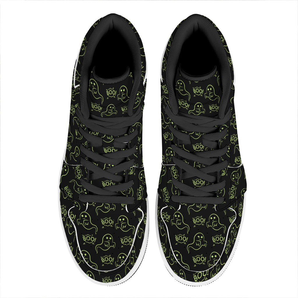 Boo Ghost Pattern Print High Top Leather Sneakers