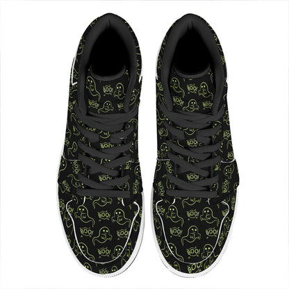 Boo Ghost Pattern Print High Top Leather Sneakers