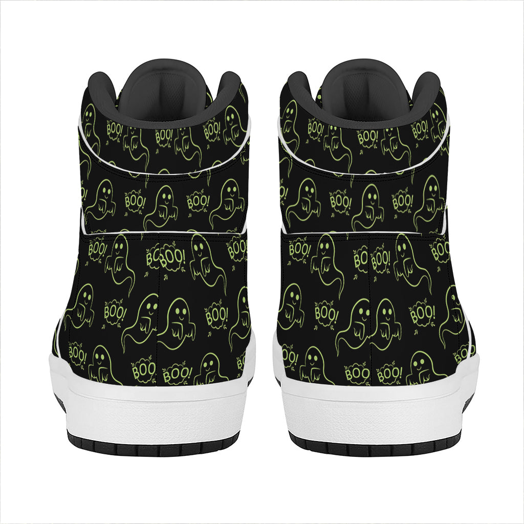 Boo Ghost Pattern Print High Top Leather Sneakers